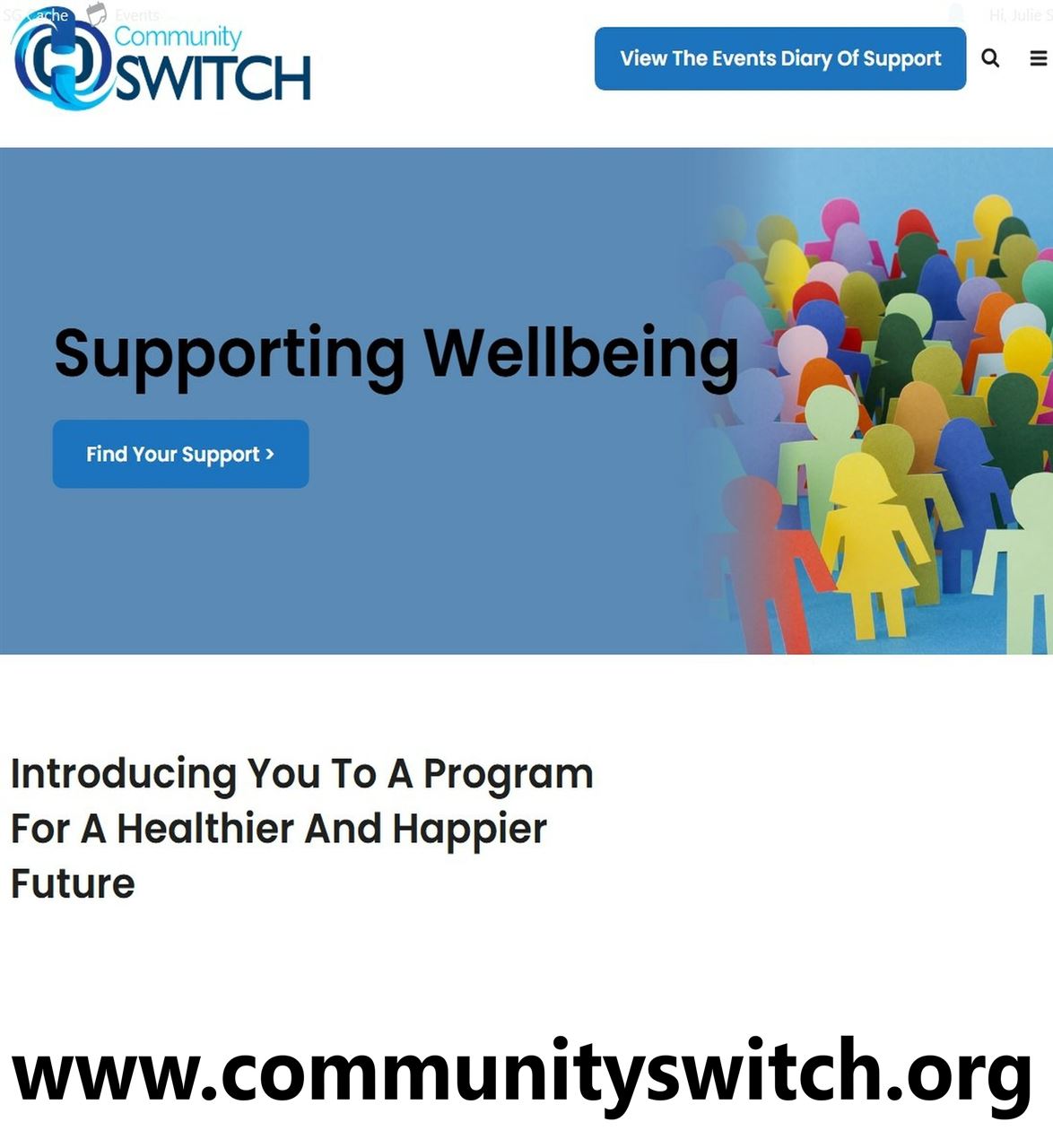 The Community SWITCH home page and the url www.communityswitch.org