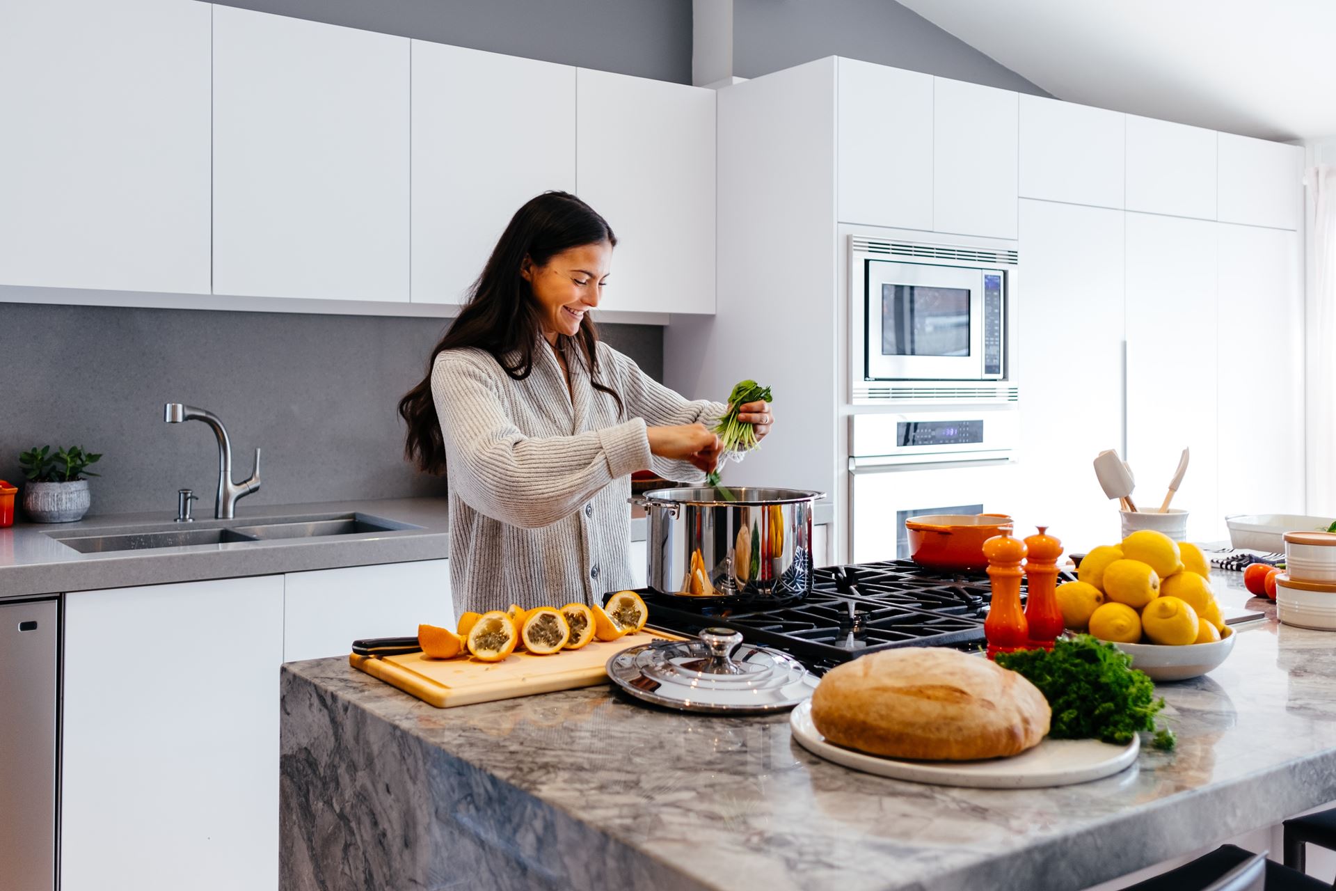 a woman in a kitchen