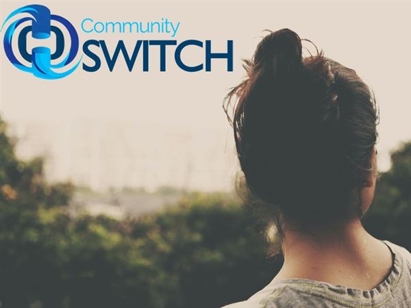 The Community SWITCH logo and the silhouette of a woman looking away from the camera