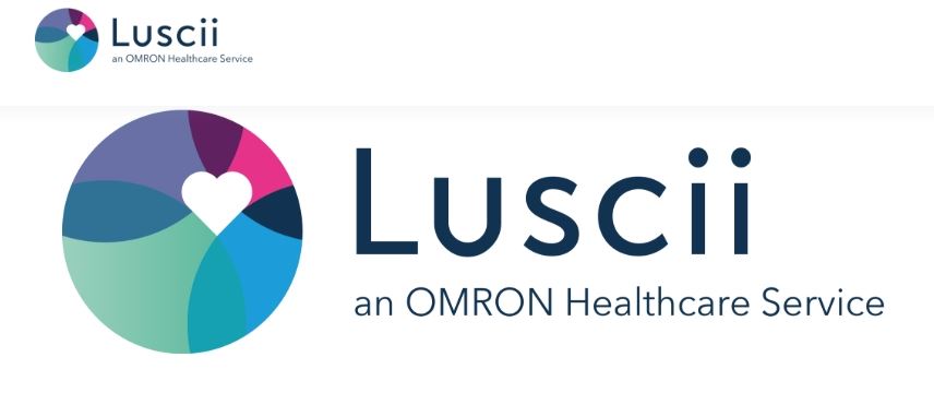 A decorative image and the words Luscii, an OMROM Healthcare Service