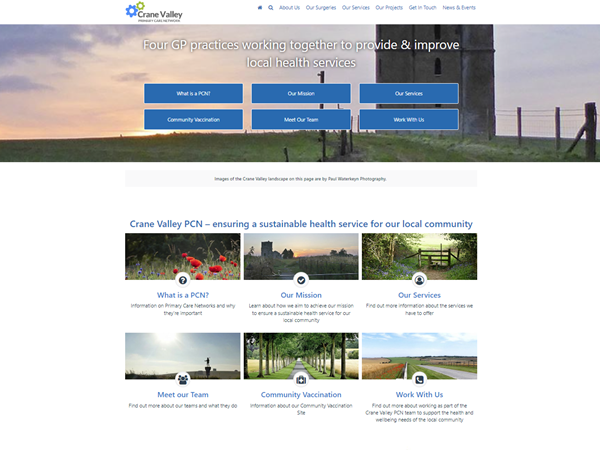 An image of the Crane Valley PCN website home page